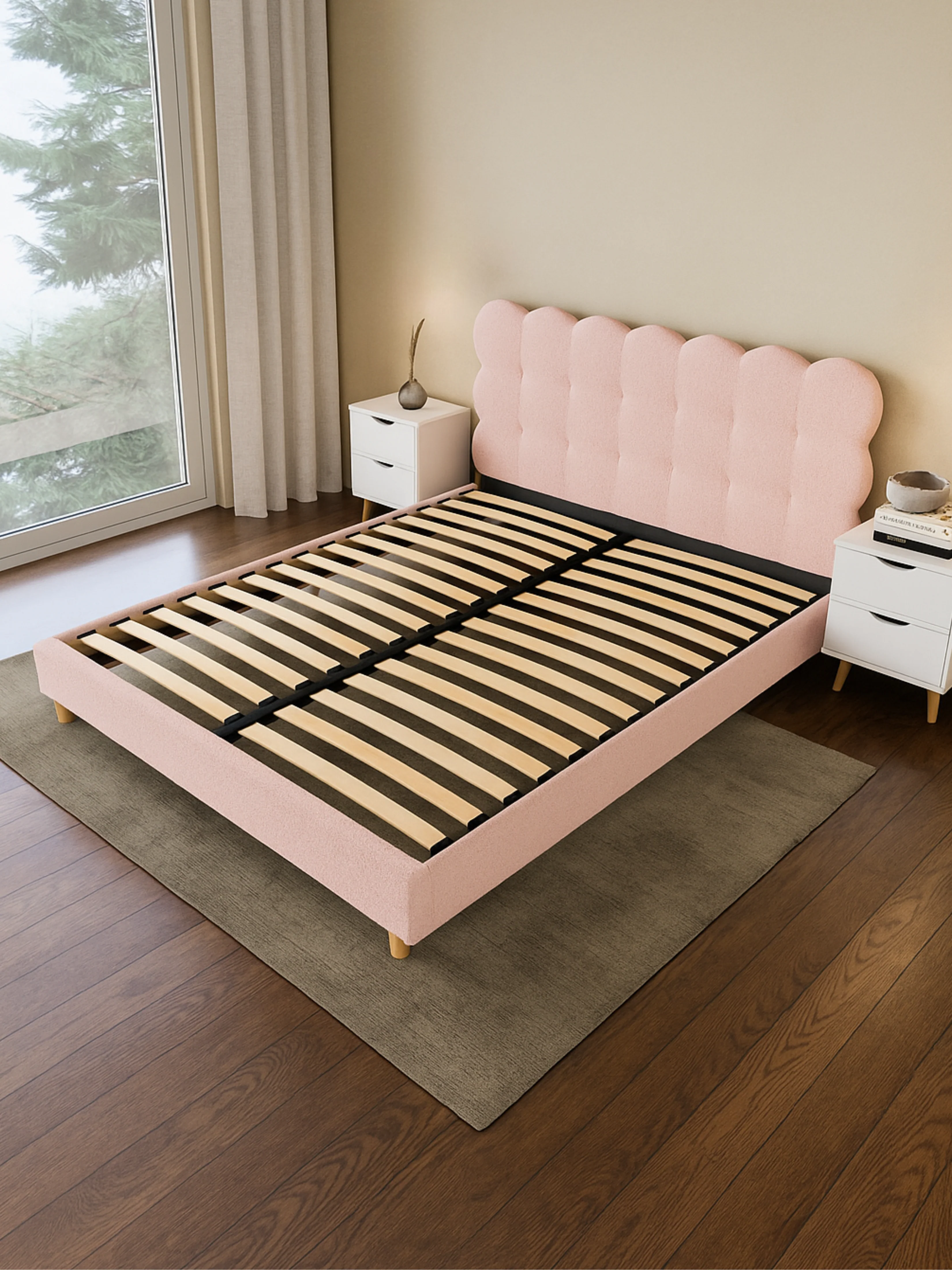 Alysha Pink Boucle Bed Frame - Image 3