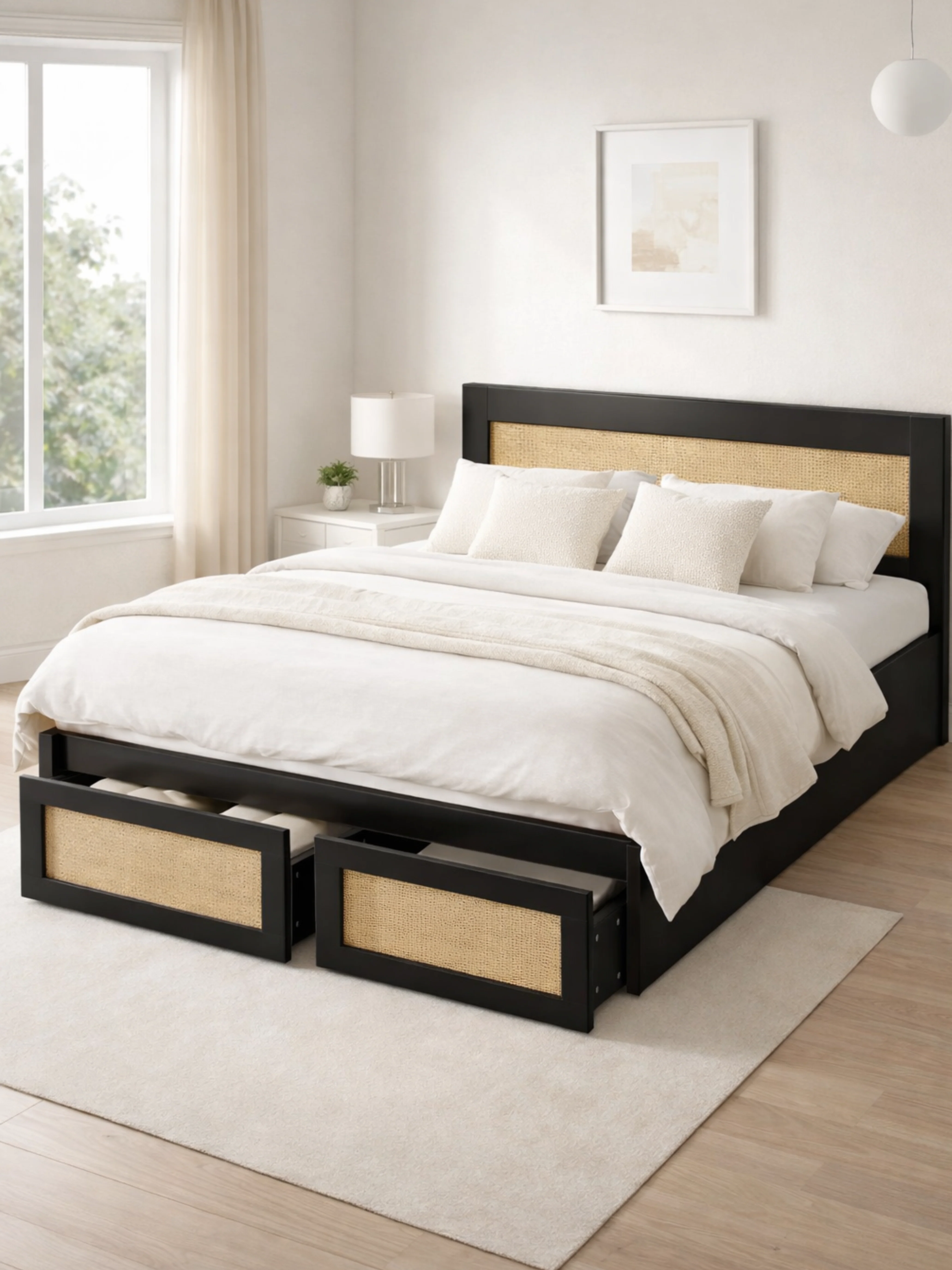 Andi Black Rattan Storage Bed Frame - Image 3