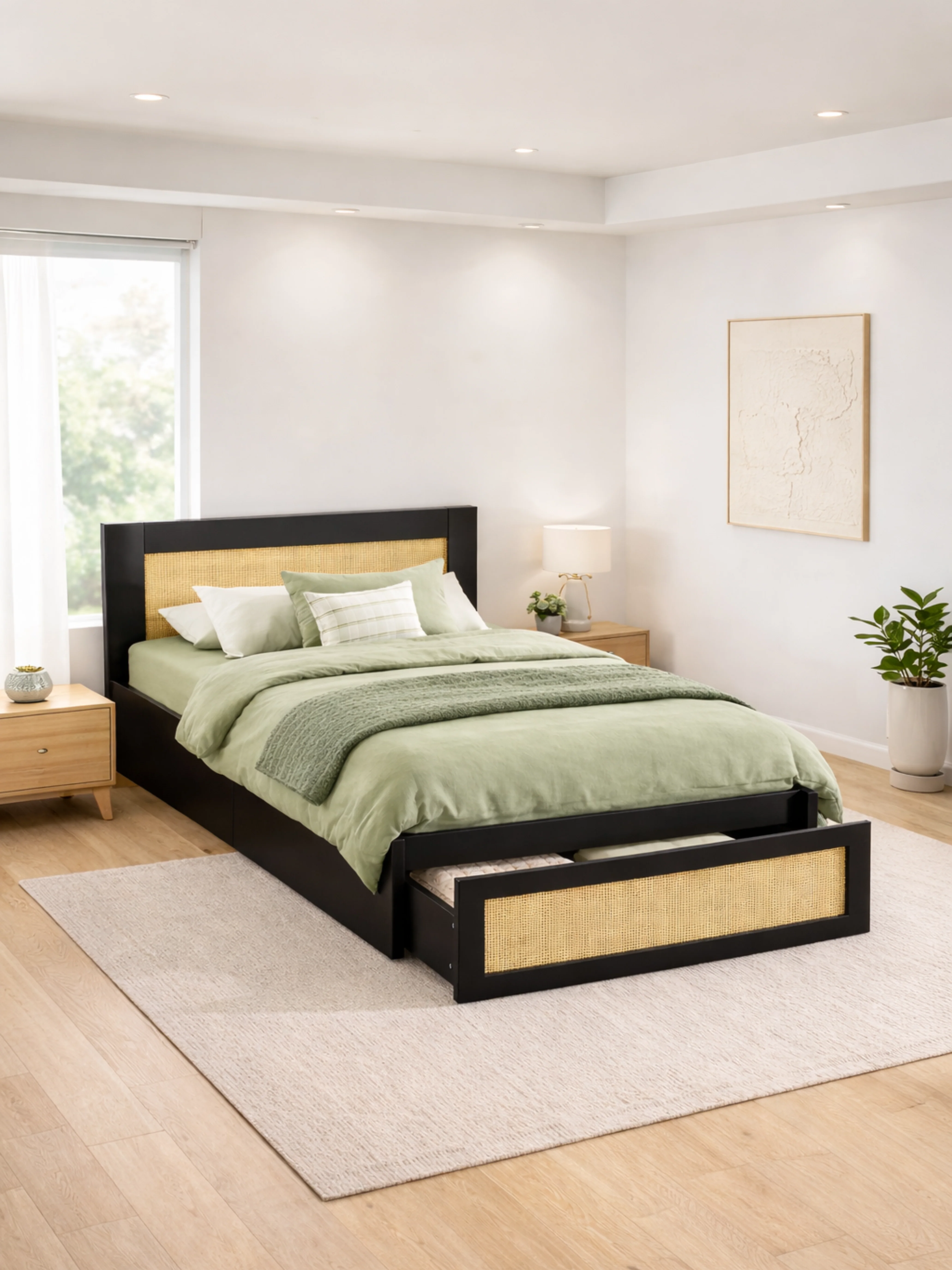 Andi Black Rattan Storage Bed Frame - Image 5