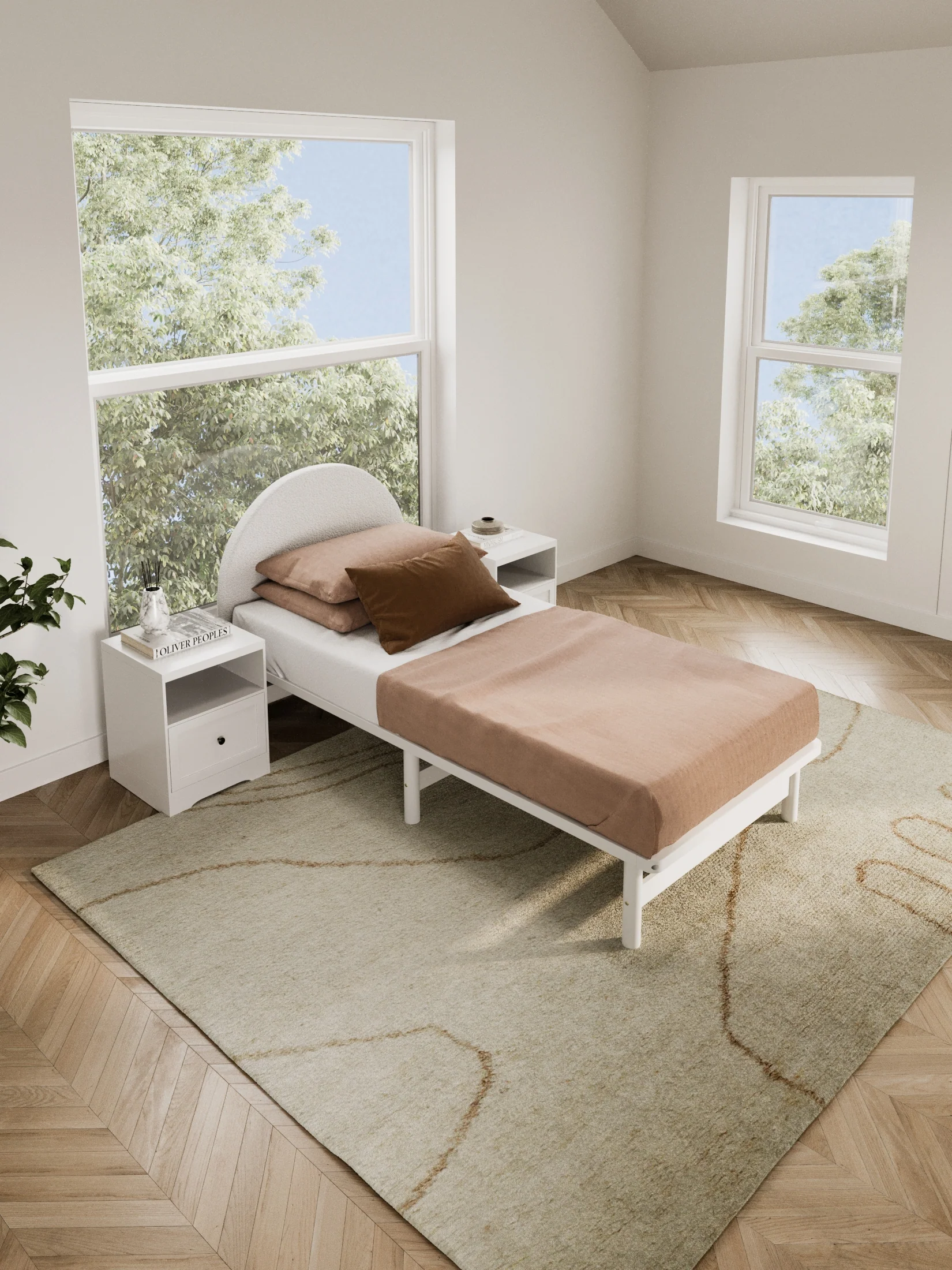 Gemma White Boucle Arched Bedhead - Image 4