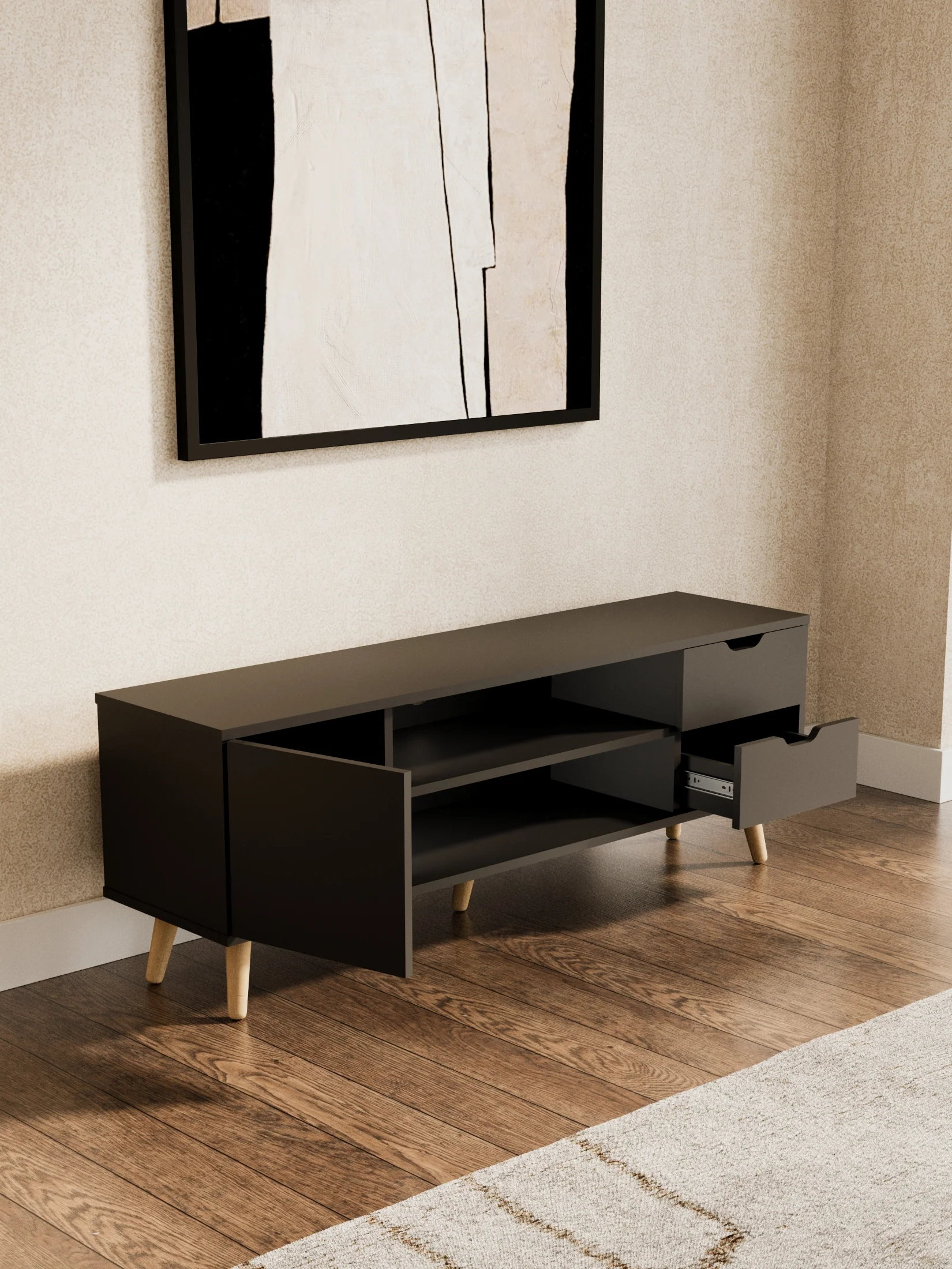 Harlow Black Wooden Entertainment Unit 120cm - Image 3