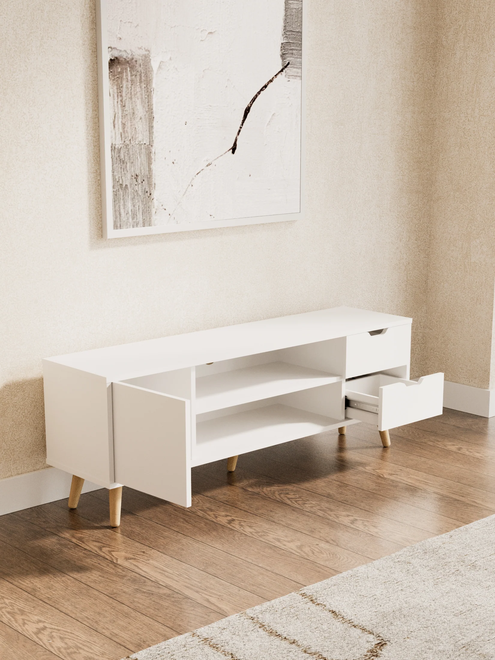 Harlow White Wooden Entertainment Unit 120cm - Image 3