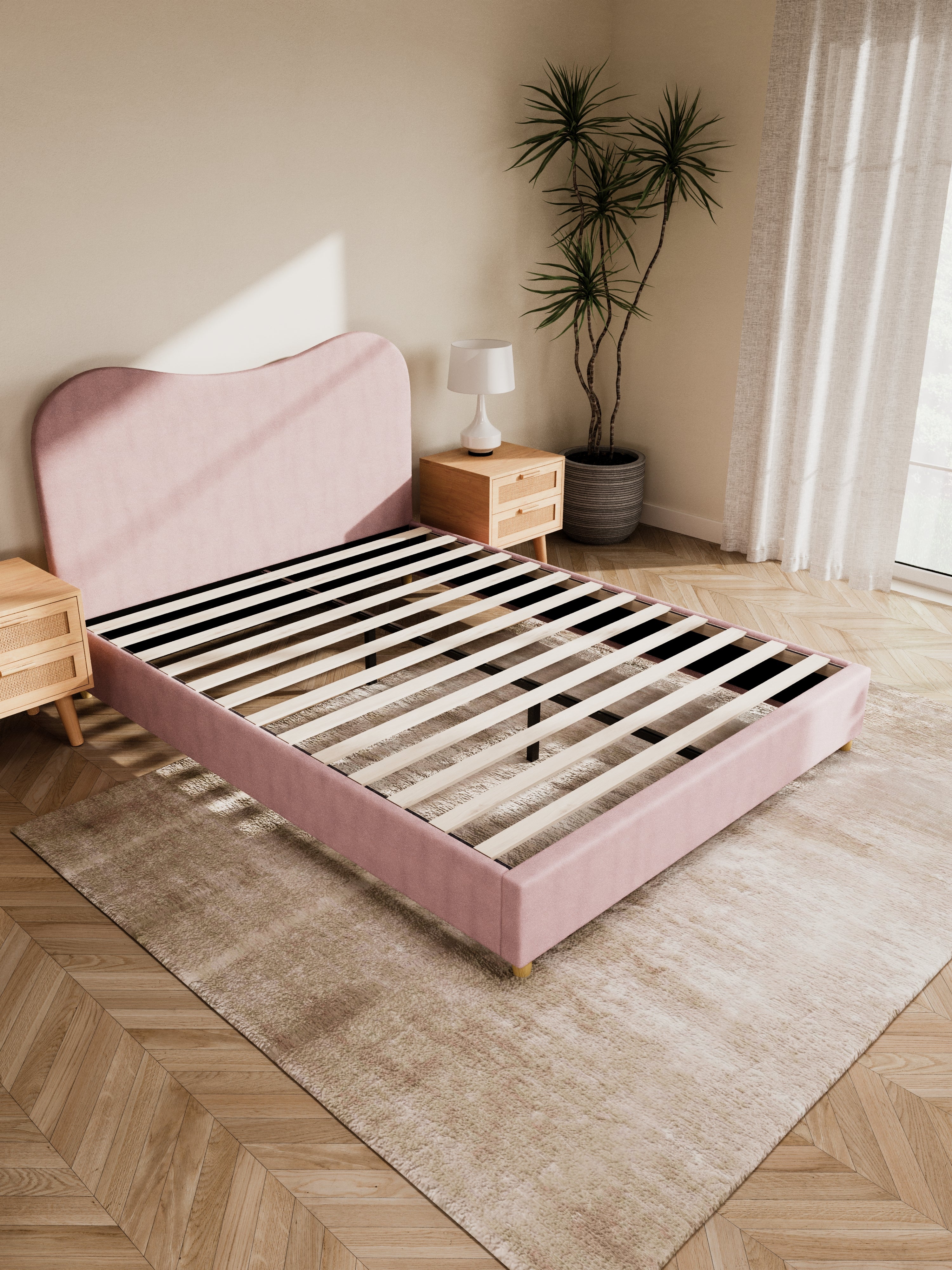 May Plush Pink Wavy Boucle Bed Frame - Image 3
