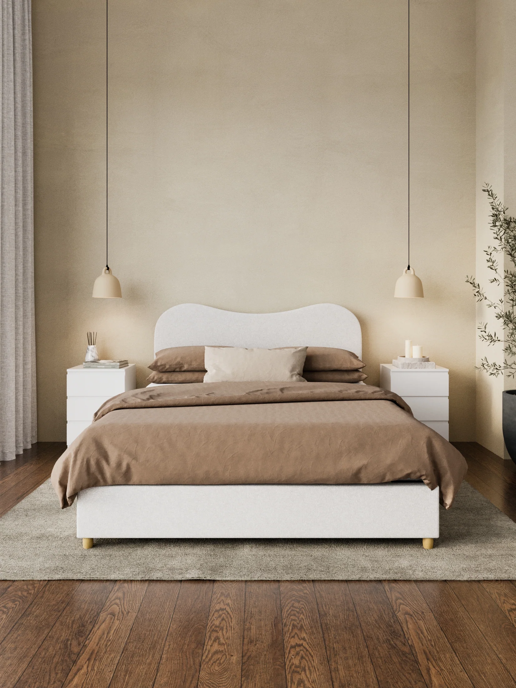 May White Wavy Boucle Bed Frame - Image 3
