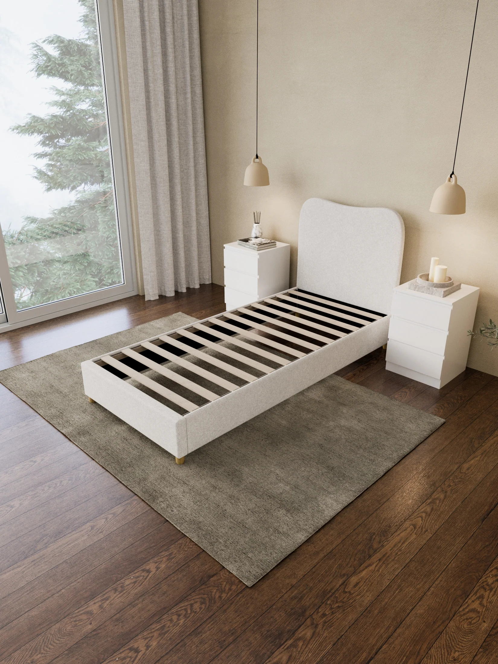 May White Wavy Boucle Bed Frame - Image 5