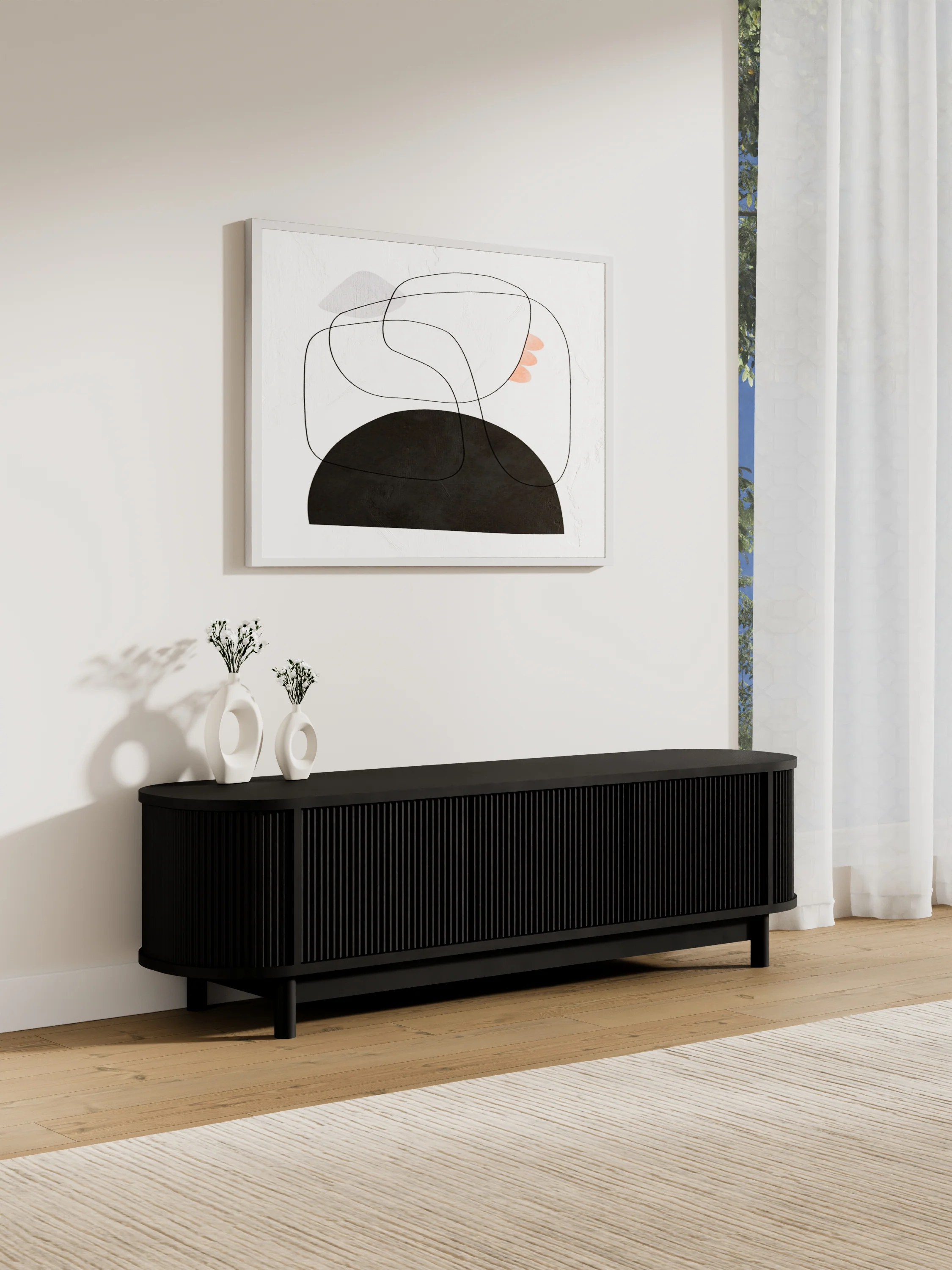 Zephyr Premium Black Curved Entertainment Unit 160cm - Image 3