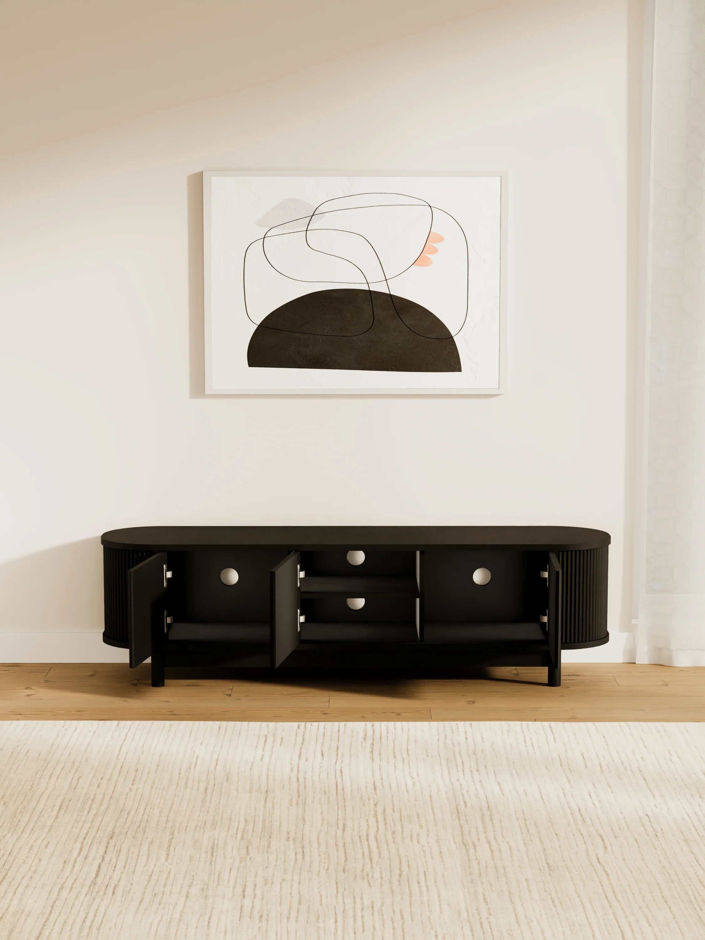 Zephyr Premium Black Curved Entertainment Unit 160cm - Image 4