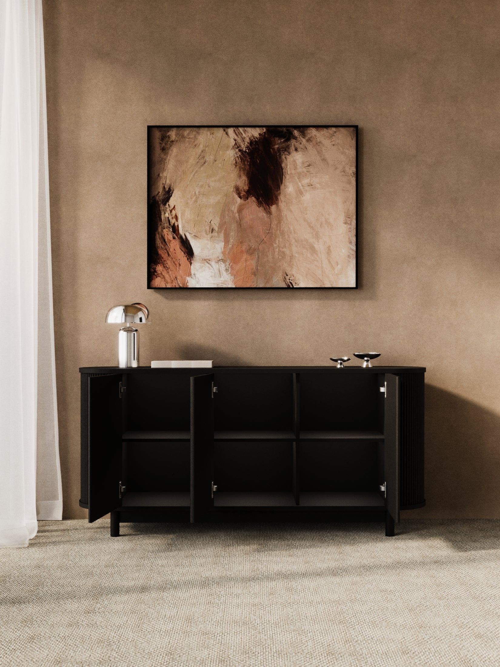 Zephyr Premium Black Curved Sideboard Cabinet 160cm - Image 3