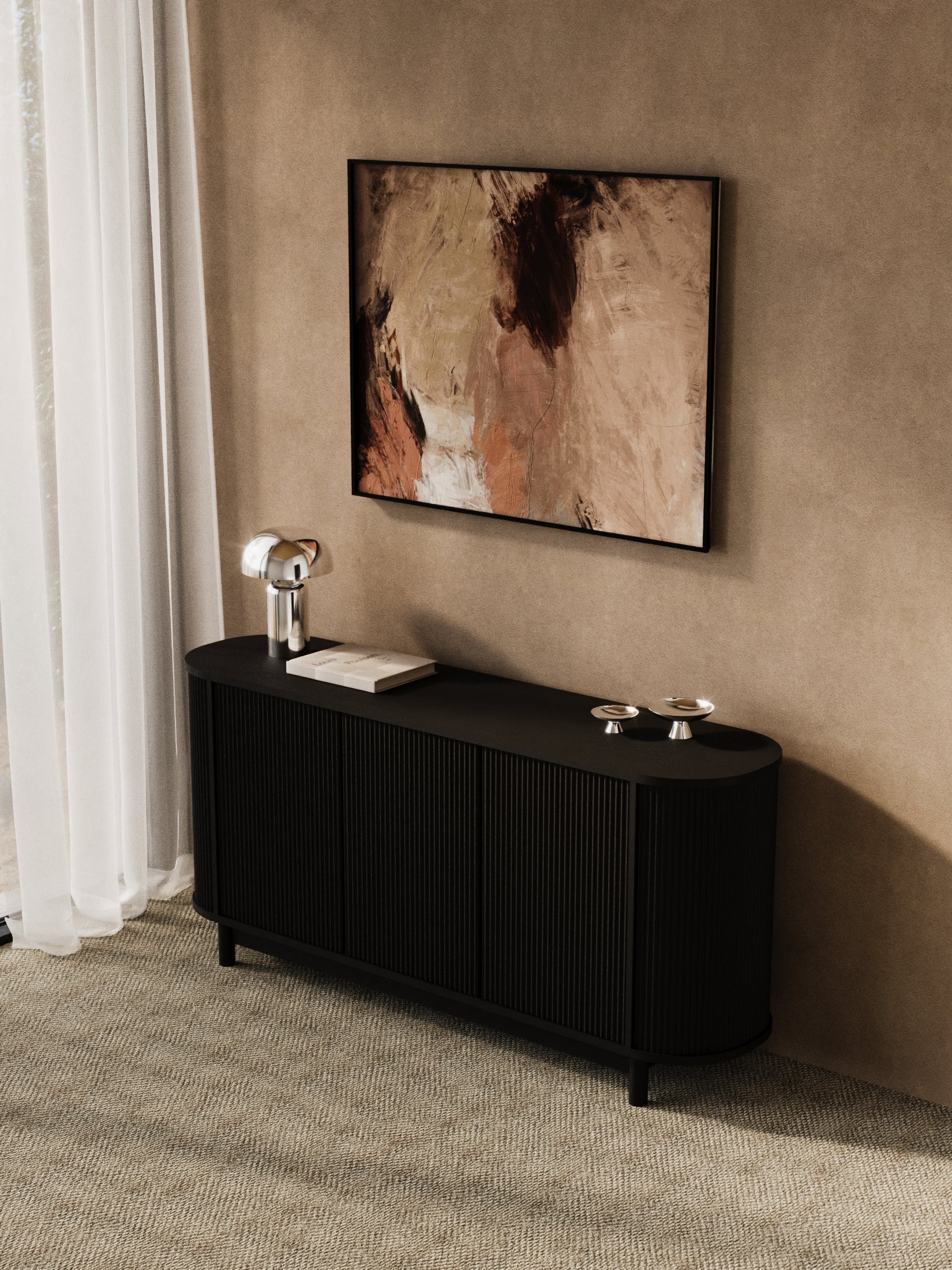 Zephyr Premium Black Curved Sideboard Cabinet 160cm - Image 4