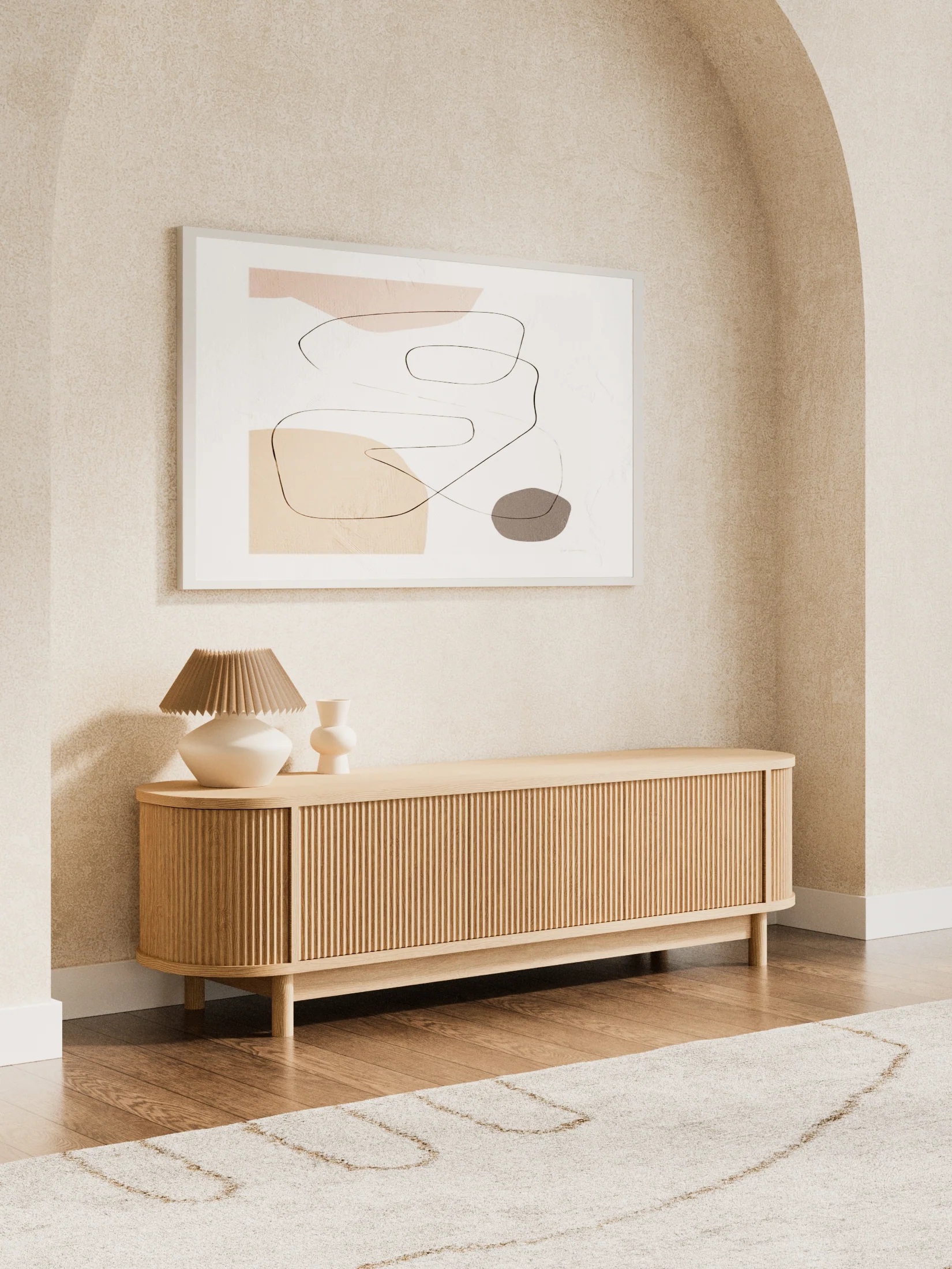 Zephyr Premium Natural Curved Entertainment Unit 160cm - Image 3