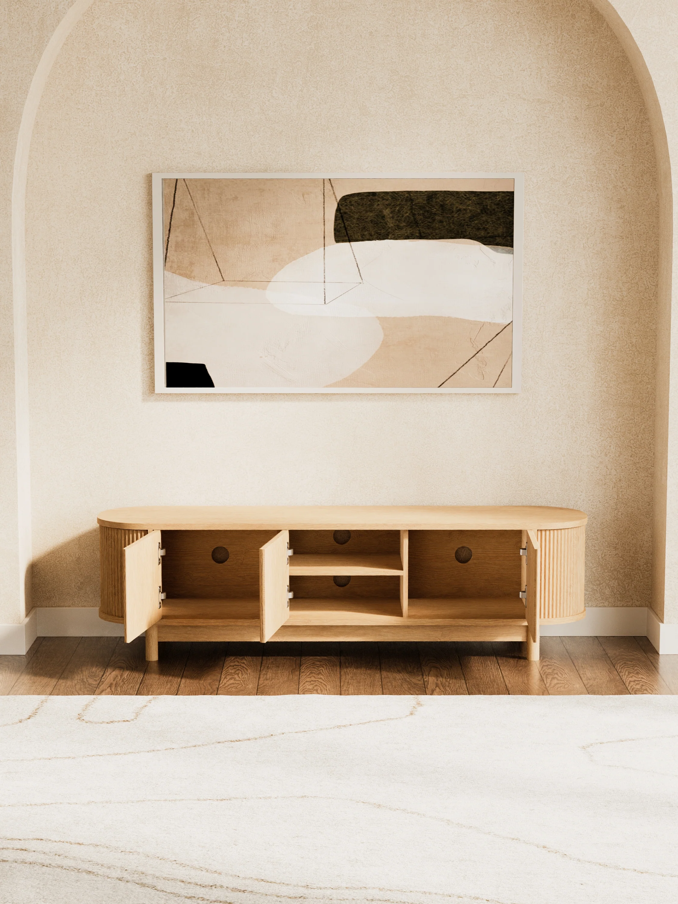 Zephyr Premium Natural Curved Entertainment Unit 160cm - Image 4