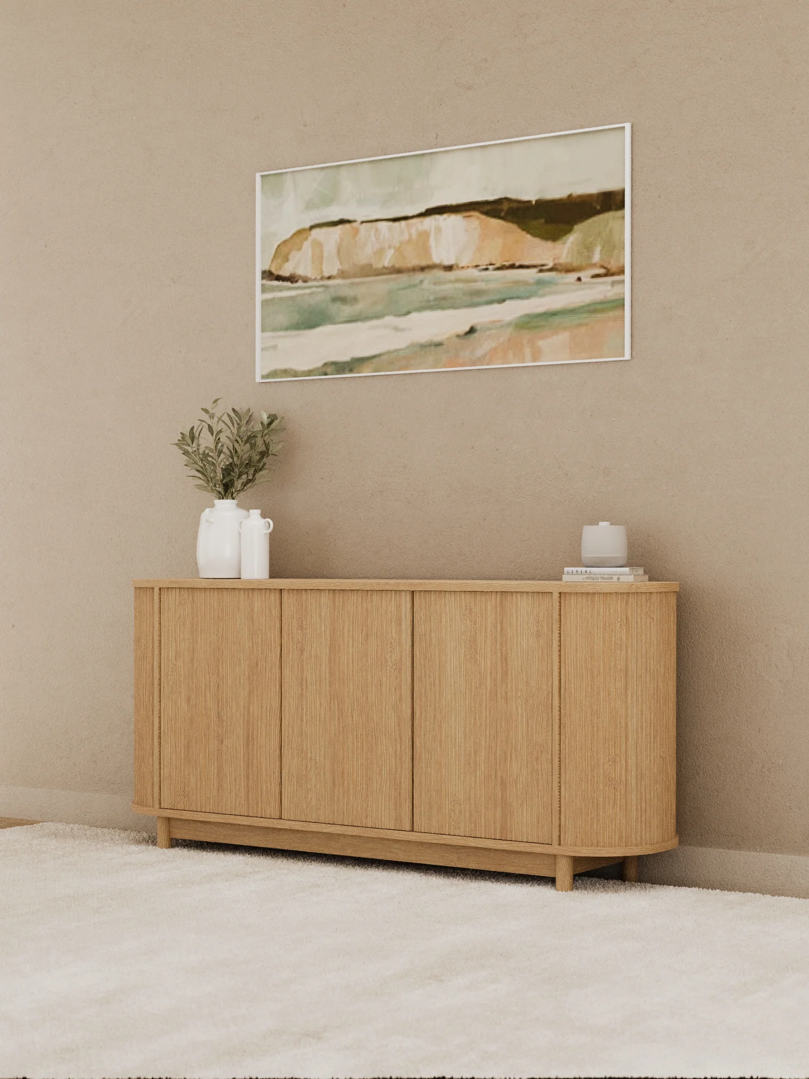 Zephyr Premium Natural Curved Sideboard Cabinet 160cm - Image 3