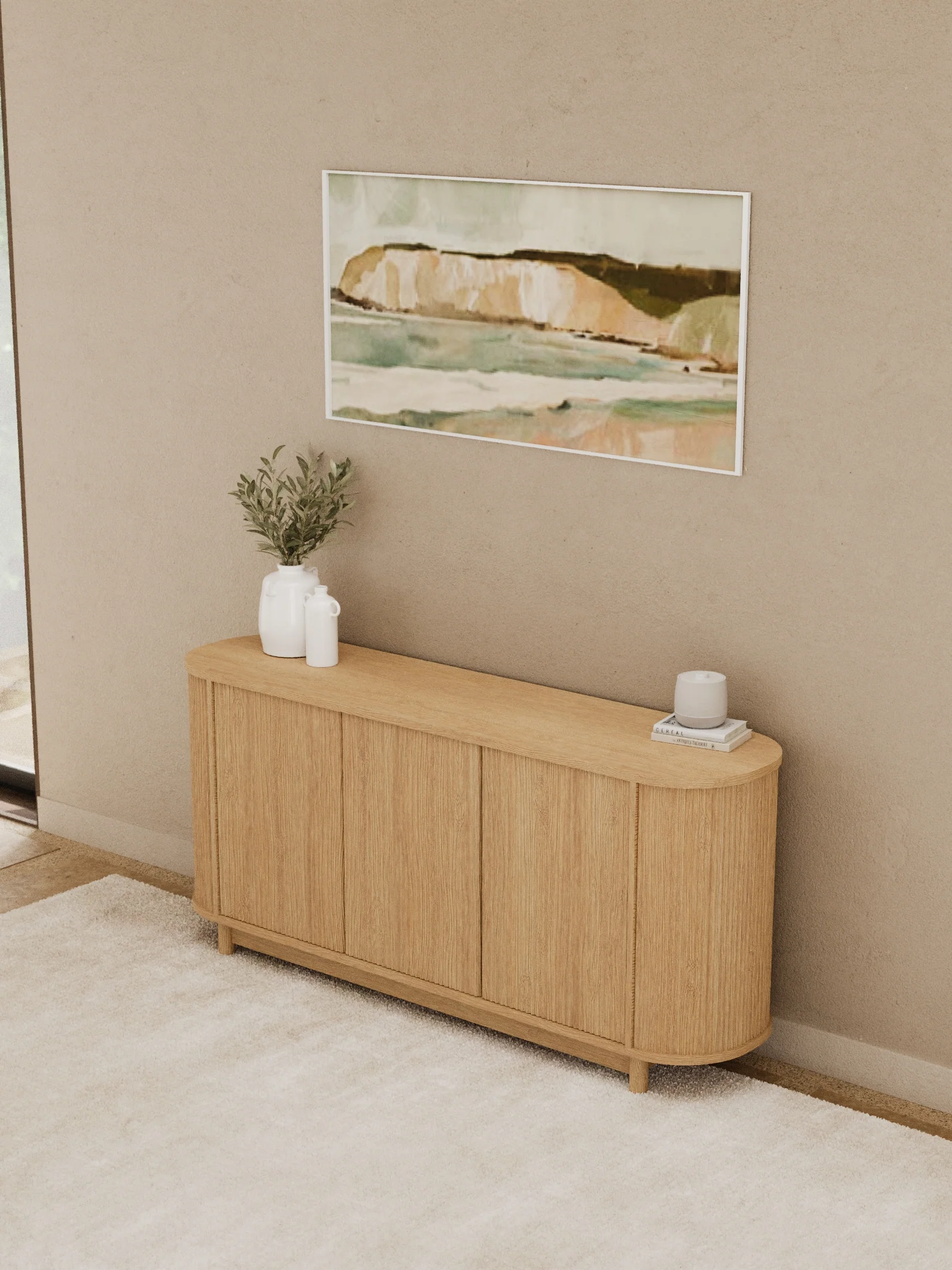 Zephyr Premium Natural Curved Sideboard Cabinet 160cm - Image 4