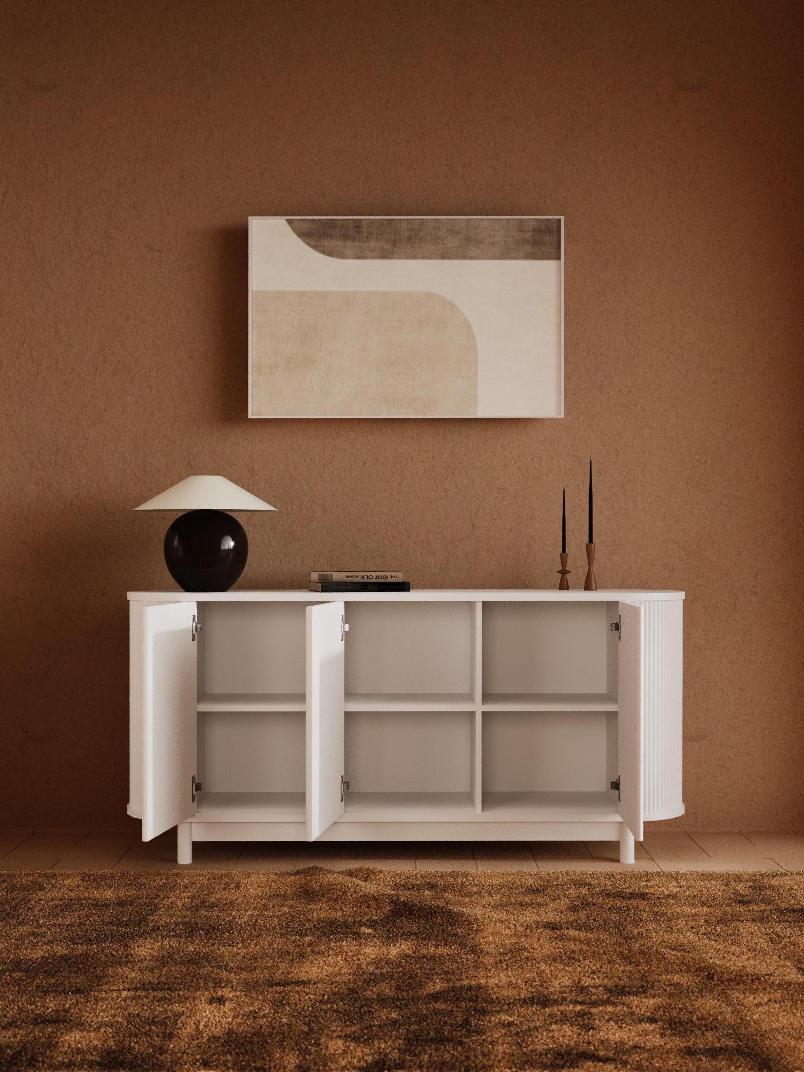 Zephyr Premium White Curved Sideboard Cabinet 160cm - Image 4